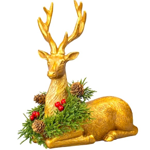 NiB 26” Beautiful Laying Gold Deer w/ Wreath Christmas Decoration - Picture 1 of 3